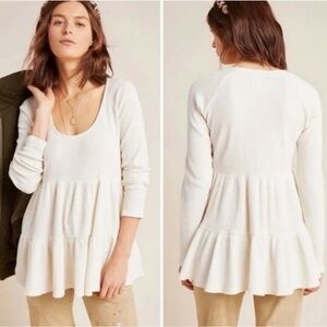 Maeve by Anthropologie Samina Long Sleeve Waffle Knit Thermal Babydoll top